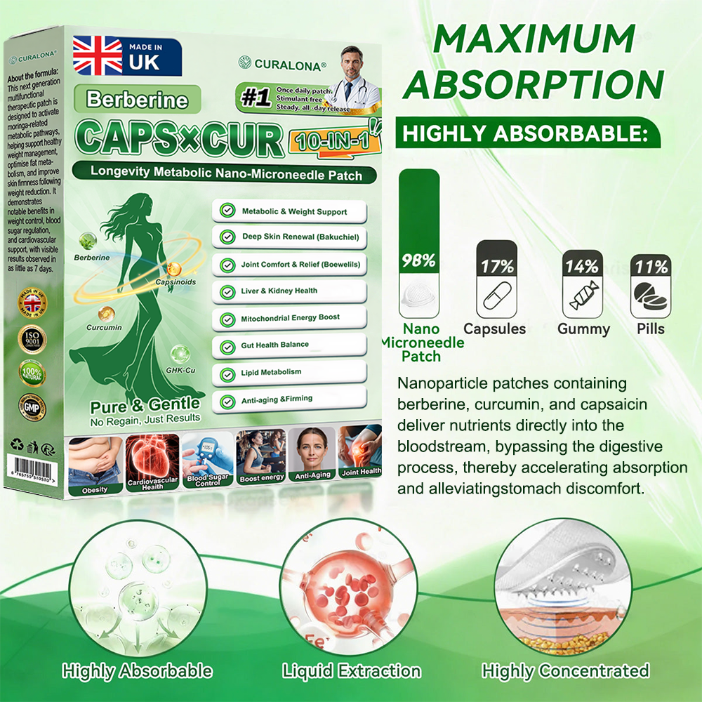🔥 New Arrival |Curalona® Triple Action Microneedle Patch – Berberine & NAD+ for Metabolic Support, Bakuchiol for Skin Renewal, Boswellia for Joint Comfort – Transdermal Day & Night Microneedle Patch for Women & Men – 7 Patches